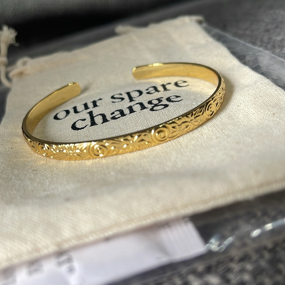 Our Spare Change - Gold Floral Cuff Bracelet